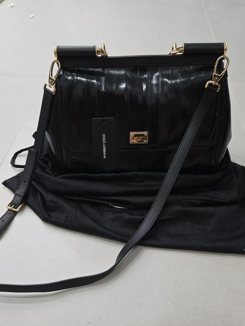 NWT! Dolce & Gabbana Miss Sicily Bag In Black Eel Leather & Leopard Interior-
